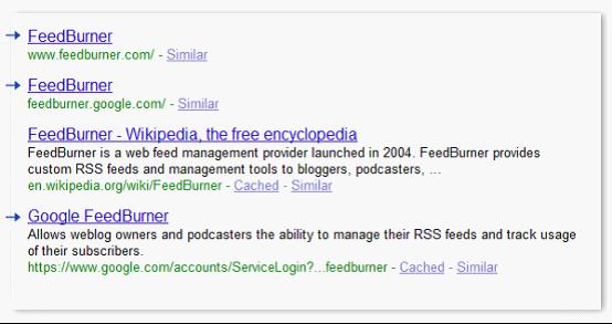 用户在google.com中搜索feedburner后得到的结果