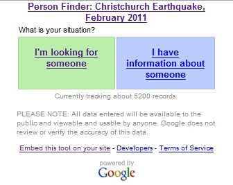 谷歌推新西兰地震灾后寻人工具Person Finder