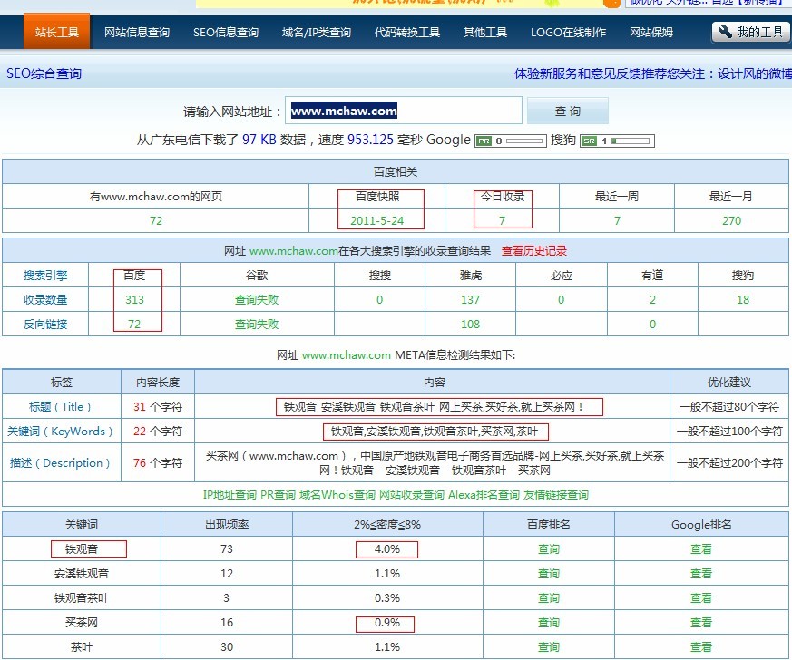 买茶网站长工具seo综合分析说明