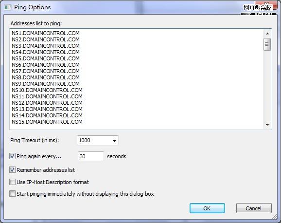 Ping Options窗口