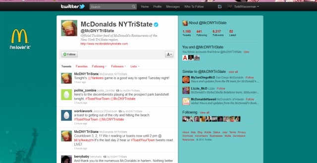 图片麦当劳通过推广账号@McDonalds NYTriState，自己的在纽约区域的账号，让更多纽约市的市民可以发现他，增加有效粉丝